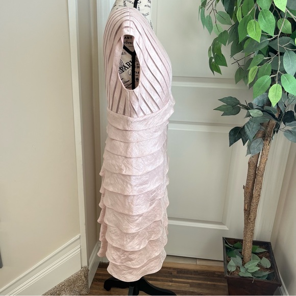 Adrianna Papell V-Neck Tiered Sleeveless Cocktail Dress Pink Sz 14 - Picture 6 of 16